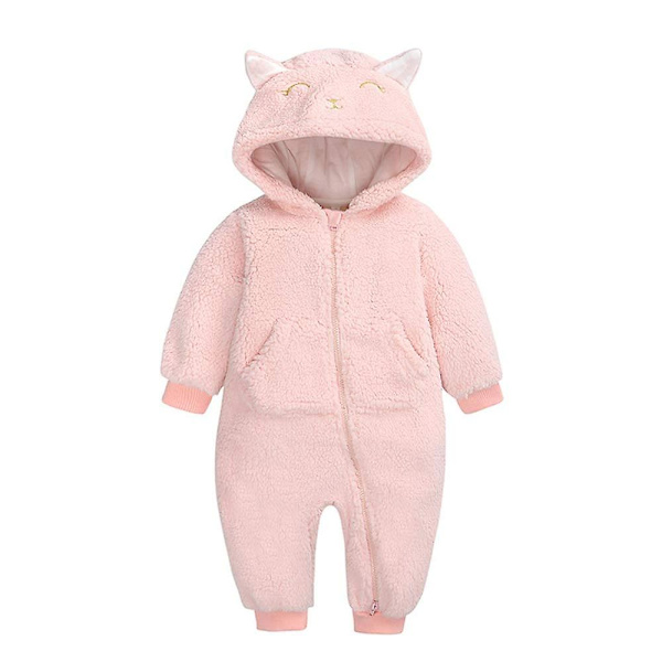 Baby fleece jumpsuit hættedragt snedragt langærmet jakkesæt pink