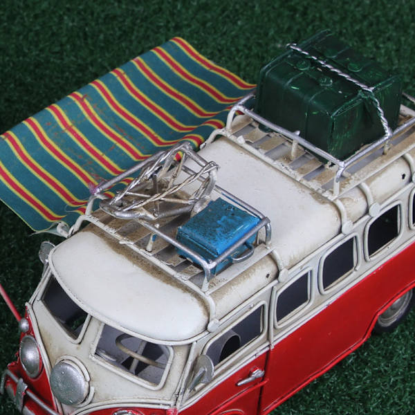 Metall Bilmodell Vintage RV Husbil Leksak Simulointi Limousine Strandbuss Heminredning För Desktop Hylla Red