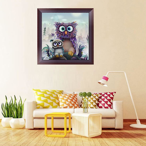 5d diamond painting , 5d diamantkonst, ugglafamiljen, gör det själv , strassbroderi, korsstygn, hempyssel, väggdekoration, 30 x 30 cm