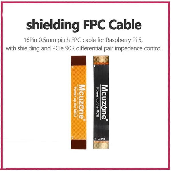 MCUZONE 16-pin 0,5 mm stigning FPC skjermet kabel for Raspberry Pi 5, med skjerming og PCIe differensial[ht]