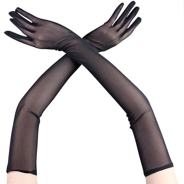 Sexet blonder tynde sorte hule gennemsigtige lange handsker Bløde åndbare massivt netgarn Kvinder Mand Ydeevne Fest Elasticitet 7