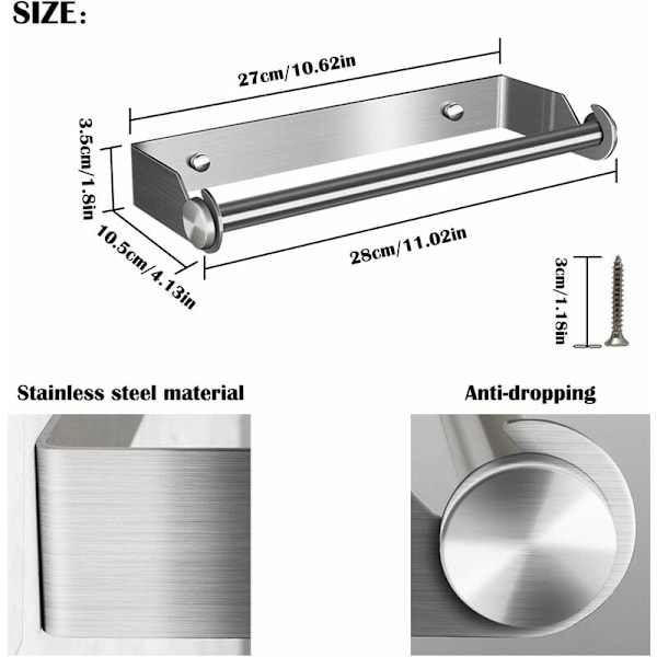 Sølv 27CM [leveringsskrue] 304 rustfrit stål toiletpapirholder papirhåndklædeholder