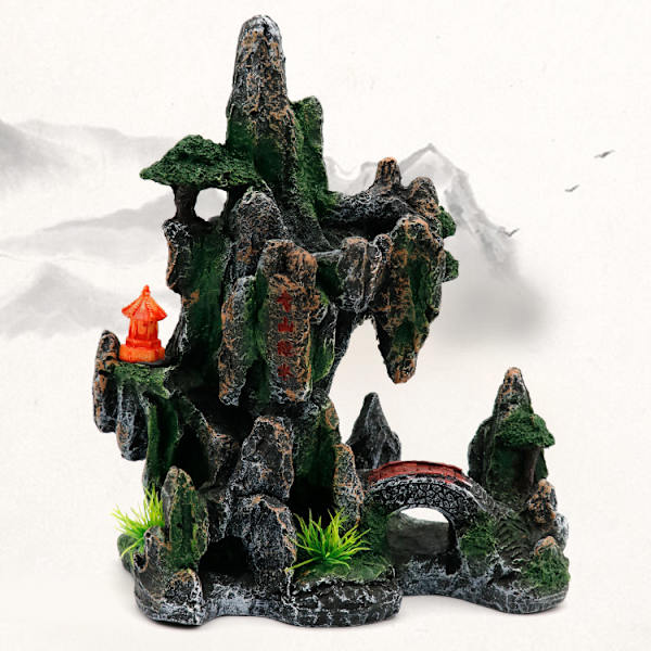 Akvariesten for at undgå træhuller, harpiksdekoration til akvarielandskab (L077 High Mountain og Whitewater Rockery, 18*9,5*21 cm),