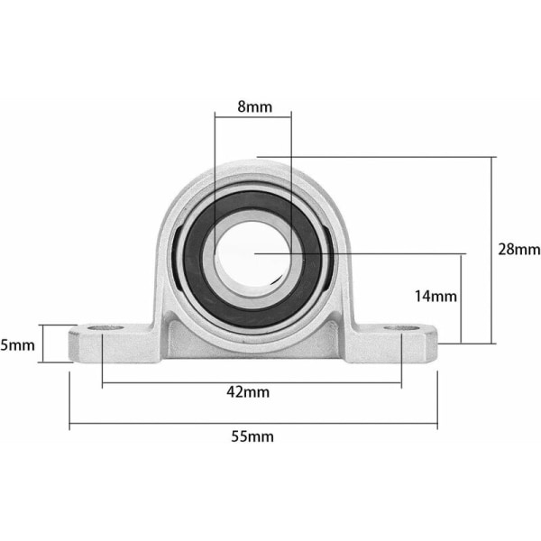 4 stk vertikalt sete KP08 indre diameter 8mm sinklegering setelager