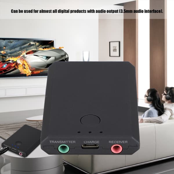 2i1 TX7 Sort Bluetooth Transmitter og Receiver 3.5mm Audio Musik Adapter til TV Bil