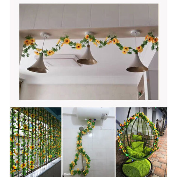 1st konstgjord solros blomma vinstockar Murgröna blad Simulering hängande växter för bröllop Hem Arch Arrangement Trädgård Hem D