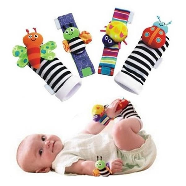 Babyrangleleker Tegneserie Bomullssokker og Håndleddsstropper Spedbarn Tidlig Utdanning Sensoriske Leker Stripe