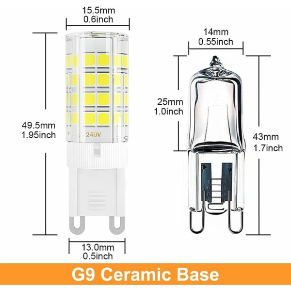 5W G9 LED-pære (tilsvarer 50W halogenpærer), 450LM, 220V, Cool White 6000K, AC100-240V, IKKE-dimbar, energisparende