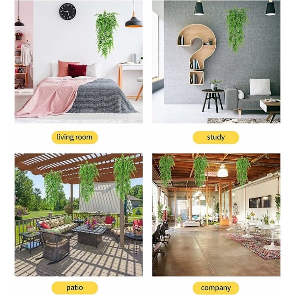 2 stk simulering grøn plante persisk blad væghængende plast rattan blomster og planter dekoration til hjem og have d