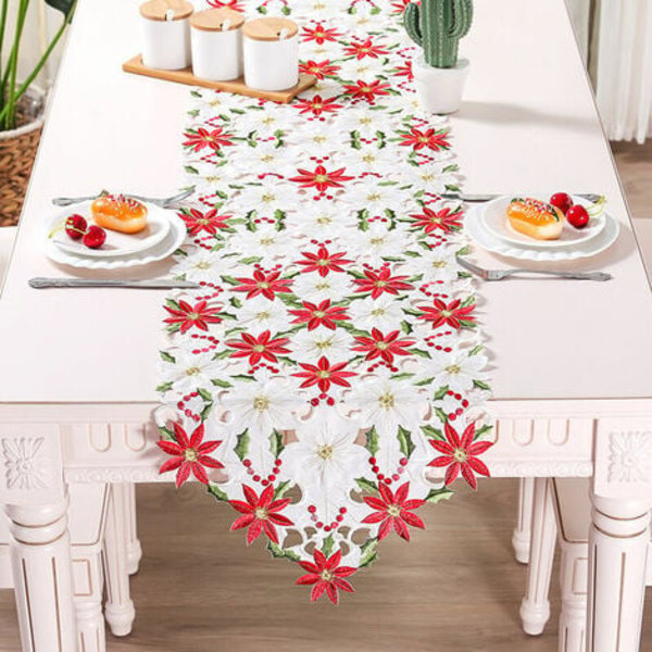 15 x 70 tommers julebordløper brodert rødt bordløperbordtøy til julepynt