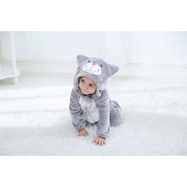 Baby Dinosaur kostym Barn Söt Hoodie Jumpsuit Halloween Gray Cat 12-18 Months