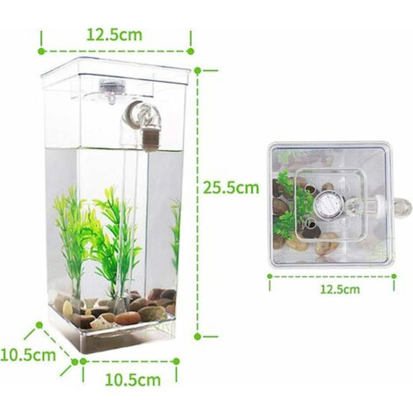 Betta Fish Tank Aquarium Desktop Aquaponics Økologi Selvrensende Tank Plastic Home Decor, med LED, til kontor, soveværelse