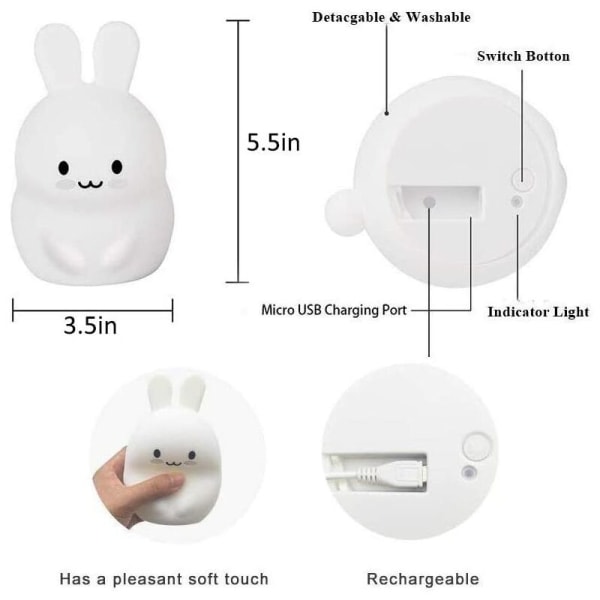 Hjemme fargerik silikon nattlys kanin øyebeskyttelseslampe (fjernkontrollversjon)，for stue og barnerom
