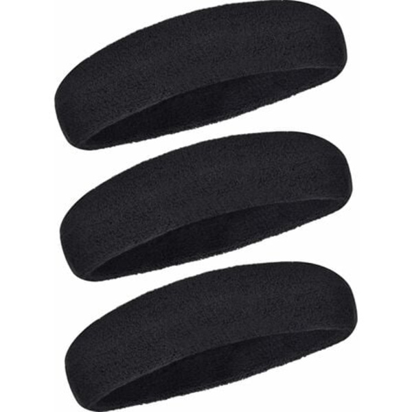 3 delar sportpannband för män och kvinnor, halkfritt elastiskt hårband Fukttransporterande bomullspannband för sport Fonepro Svart