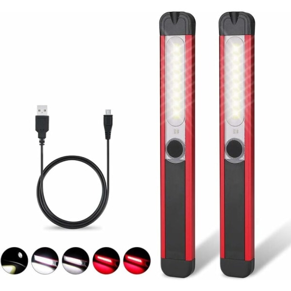 2 stk USB oppladbart arbeidslys inspeksjonslampe COB lommelykt Ultra kraftig LED-lommelykt Campinglampe for Auto Garage Wo