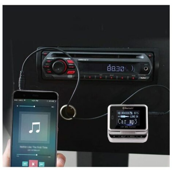 Bil Bluetooth FM-sender, trådløs bilradioadapter, håndfri bilsett med fjernkontroll, MP3-musikkspiller (svart