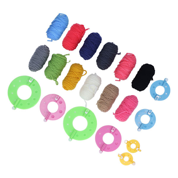 Pom Pom Maker Set: Inkluderer 4 størrelser for enkel håndverk med 12 farget garn - Ideell for DIY-prosjekter
