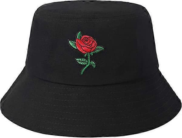 Fiskarhatt med rosbroderad unisex[ht] Black
