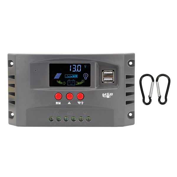 Solar Charge Controller MPPT Tracking Lading 12V 24V Automatisk tilpasning LCD-solpanelregulator med 2 DC USB 30A