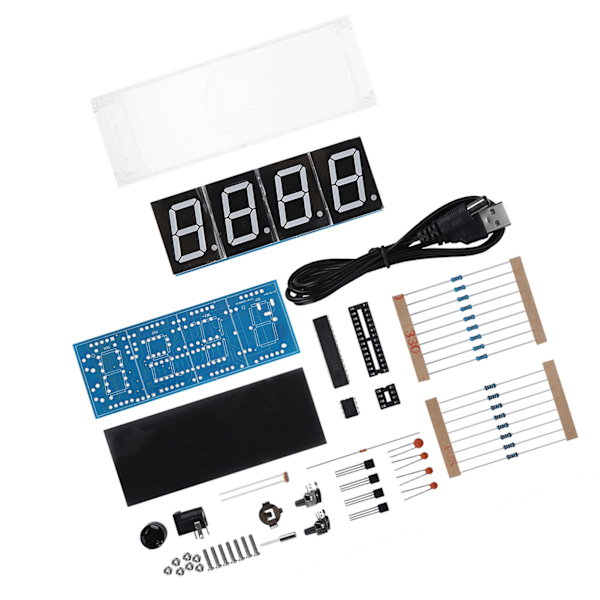 4-sifret DIY Digital LED Klokkesett - Automatisk Tid/Temperaturvisning - Blå Elektronisk DIY Klokka Blue