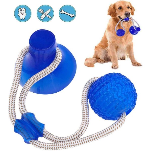 Lemmikkilelu, itse leikkivä kumipallolelu imukupilla Koiran puruköysi Interaktiivinen pallolelu Pentujen koulutusköysi hampaiden puhdistukseen Sininen,