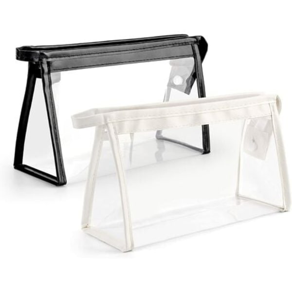 Transparent case, transparent PVC-sminkväska för flickor, pojkar, män och kvinnor, 2-delat set (vit, svart)