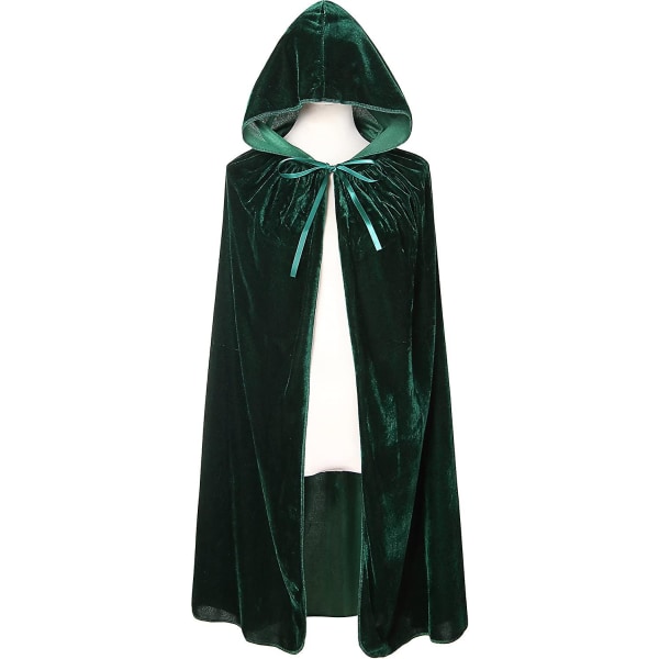 Fløjlshætte Cape Unisex Wizard Halloween Christmas Cosplay dark green 90cm