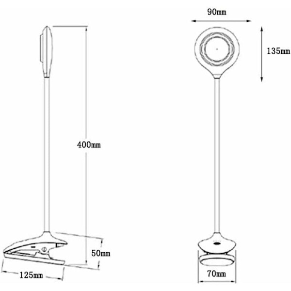 Børneklemmelampe Læselys Dæmpbar LED-lamper Clips Sengelampe Børnebordslampe med fleksibel hals USB genopladelig