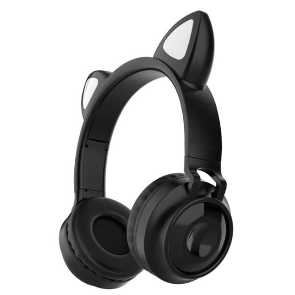 Sammenfoldelige trådløse Bluetooth-hovedtelefoner med søde glødende katteører (sort)
