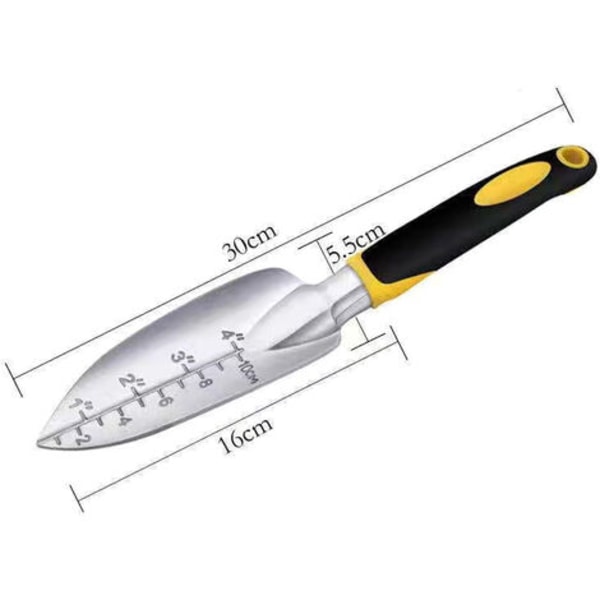 Liten spade og spade, karbonstål rustfritt stål i hagehuset, saftig gravejord, blomstergren transpl.