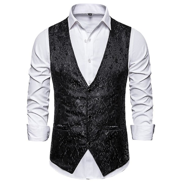 Miesten Single Breasted Vest Slim Fit Muodollinen print liivi XXL Black