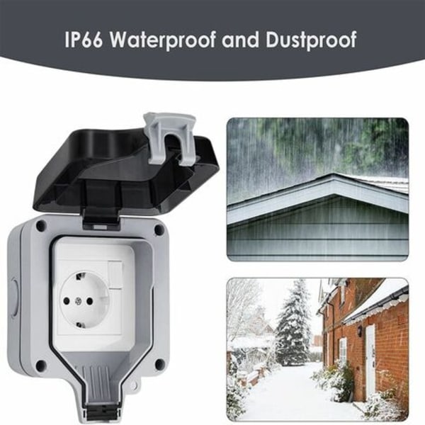 IP66 vanntett stikkontakt med bryter og vanntett koblingsboks, utendørs støvtett veggmontert stikkontakt for sett