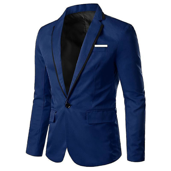 Mænd Blazer Letvægts Casual Solid One Button Slim M Blue