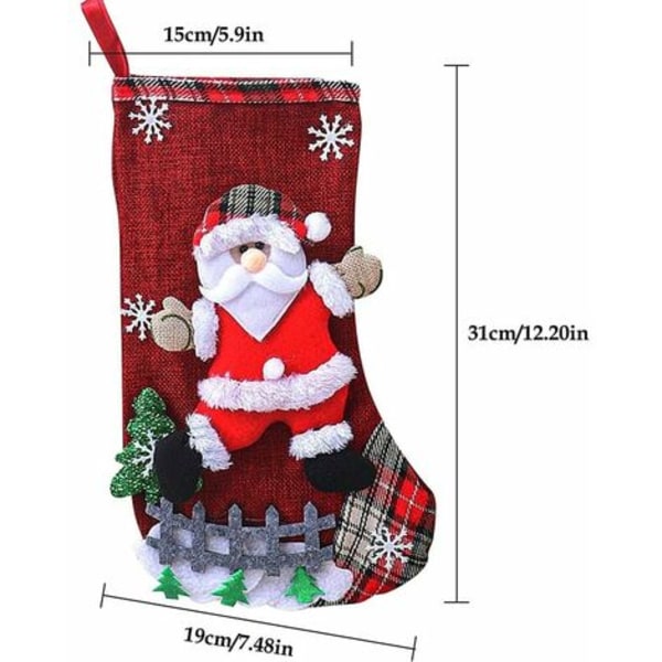 Pack julstrumpor 12 tum stor storlek julstrumpa dekorationer 3D Santa Claus Snowman Renbjörn jul