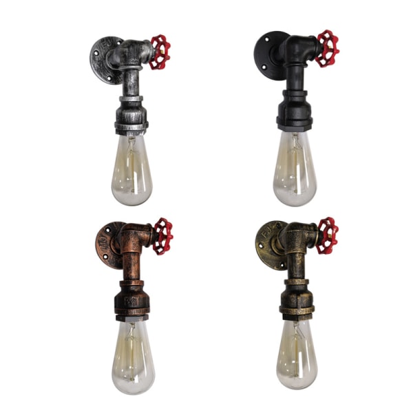 Industriell vegglampe 1 arm retro Steampunk vegglampe retro art deco (svart),