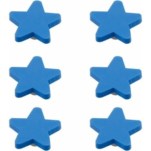 Sæt med 6 tegneserie bløde gummiknopper til børn, piger og drenge, skabstræk, børneværelsesskuffeknapper (gul stjerne) Blå stjerne.
