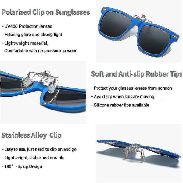 Clip-on solbriller for barn med UV-beskyttelse og polariserte linser
