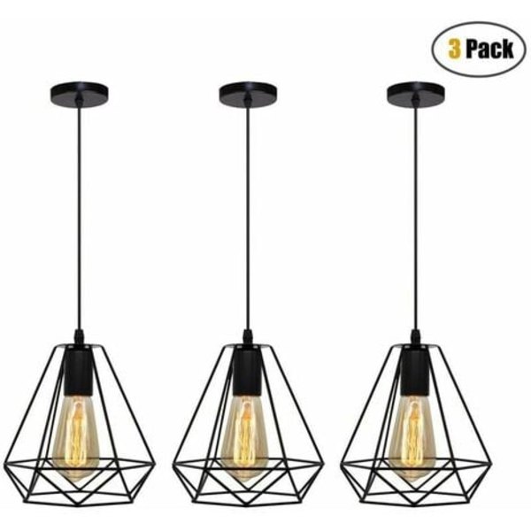 Sett med 3 moderne pendellamper 20 cm, elegant lysekrone-pendellampe Metallskjerm, burformet lysarmatur, svart