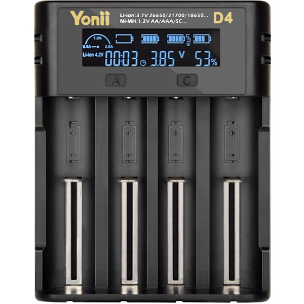 Oplader 4-slot lithiumbatteri 4-slot NiMH-oplader LCD-skærm Opladningstilstand
