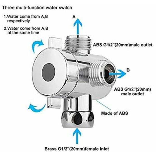 Way Diverter Duscharm Avledning G1/2" Duschadapter Duschsystem Handdusch Ersättningsdel