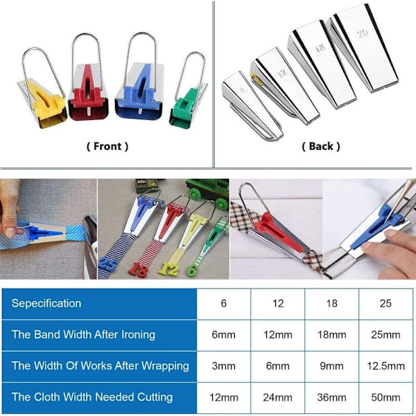 Bias Binding Devices, Sy Bias Tejp, Olika storlekar tygremsor för att göra Bredd 6 mm 12 mm 18 mm 25 mm (paket med 4)