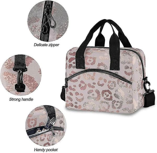 [HT]Rose Leopard Matpose Gjenbrukbar Isolert Kjølebag Matpose Med Justerbar