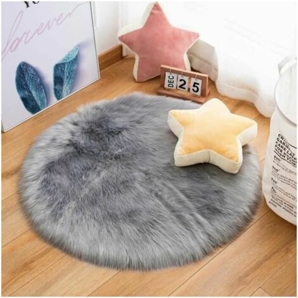 Rundt soveromsteppe Moderne Design Shaggy Stueteppe - 100 cm - grå