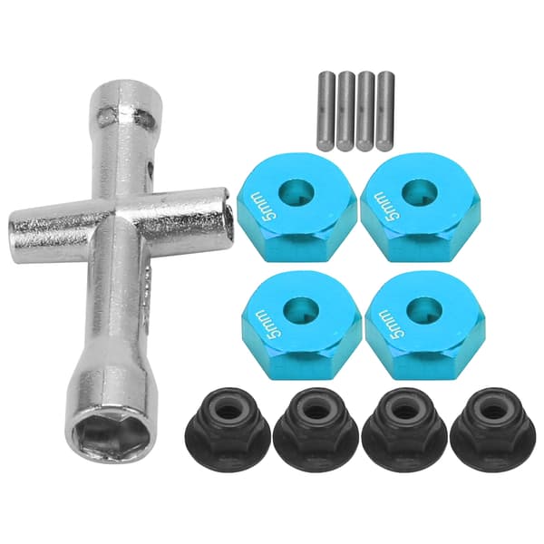 RC Billet Hex Adapter Set 5mm Tjock 12mm Hjul M4 Låsmutter Blå
