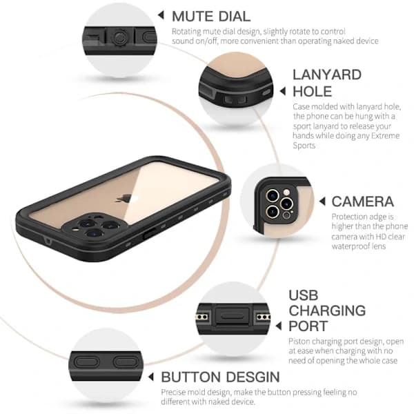 IP68 Vandtæt iPhone-etui (Sort) - Kompatibel med iPhone 15-7 til Dykning/Svømning Sort iPhone 15[ht]