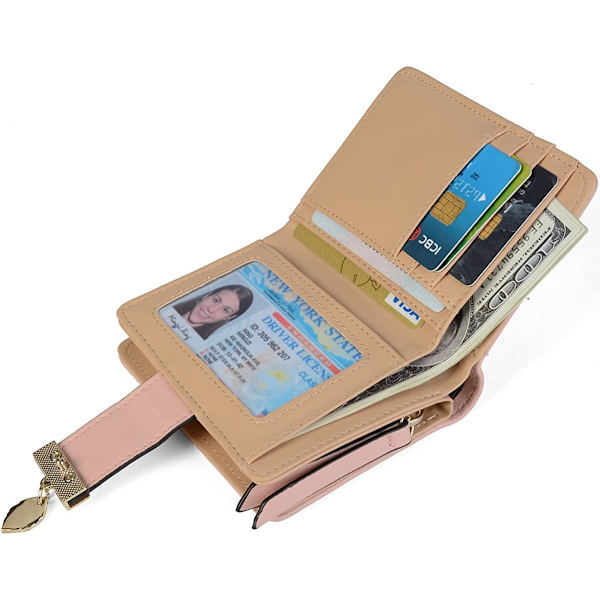 Damplånbok Kort Medium Läderplånbok Blad Bifold Kort Mynthållare Liten plånbok Spänne Dragkedja Clutch