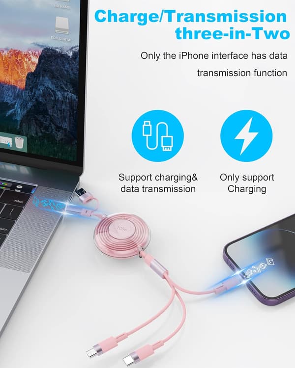 2025 Nyeste Model 100W USB C Multi USB-kabel, 3 i 2 USB-kabel, Udtrækkeligt Hurtigt USB iPhone Opladningskabel, Flere Micro USB Type C iPhone