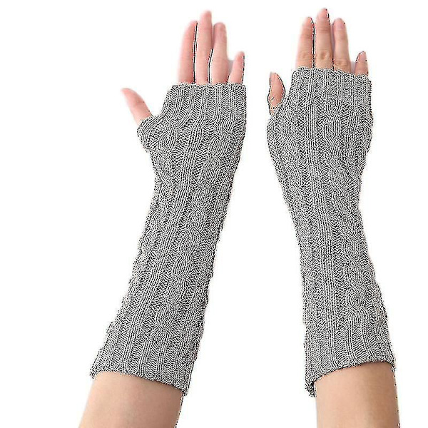 Kvinnors fingerlösa armstickade ullhandskar Vintervärmare handledsvantar Grey
