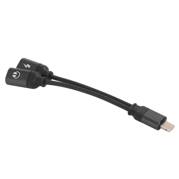 2 i 1 Hovedtelefon Oplader Adapter Aluminium Legering Plug and Play Kabel Dobbelt Hul til IOS Sort