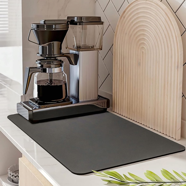 Kaffematta, Kaffemaskinsmatta för bänkskiva, Torkmatta för köksdisk, Tillbehör till kaffebryggare Kaffebar - mörkgrå